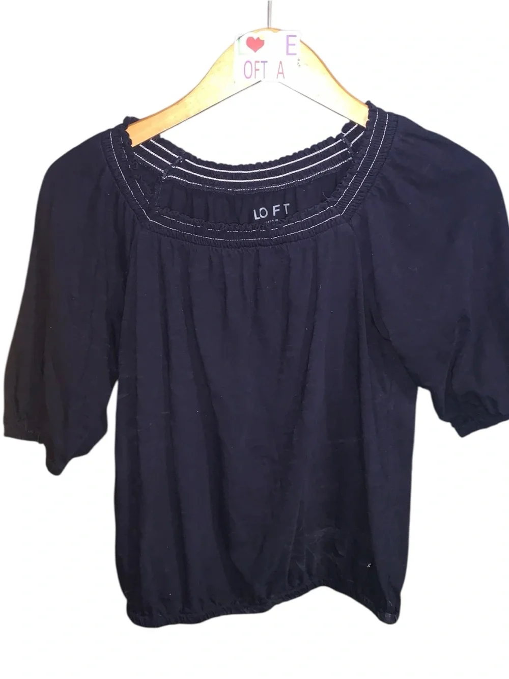 LOFT Yellow and Black Puff-Sleeve Peasant Blouses (Set of 2) Woman’s XS